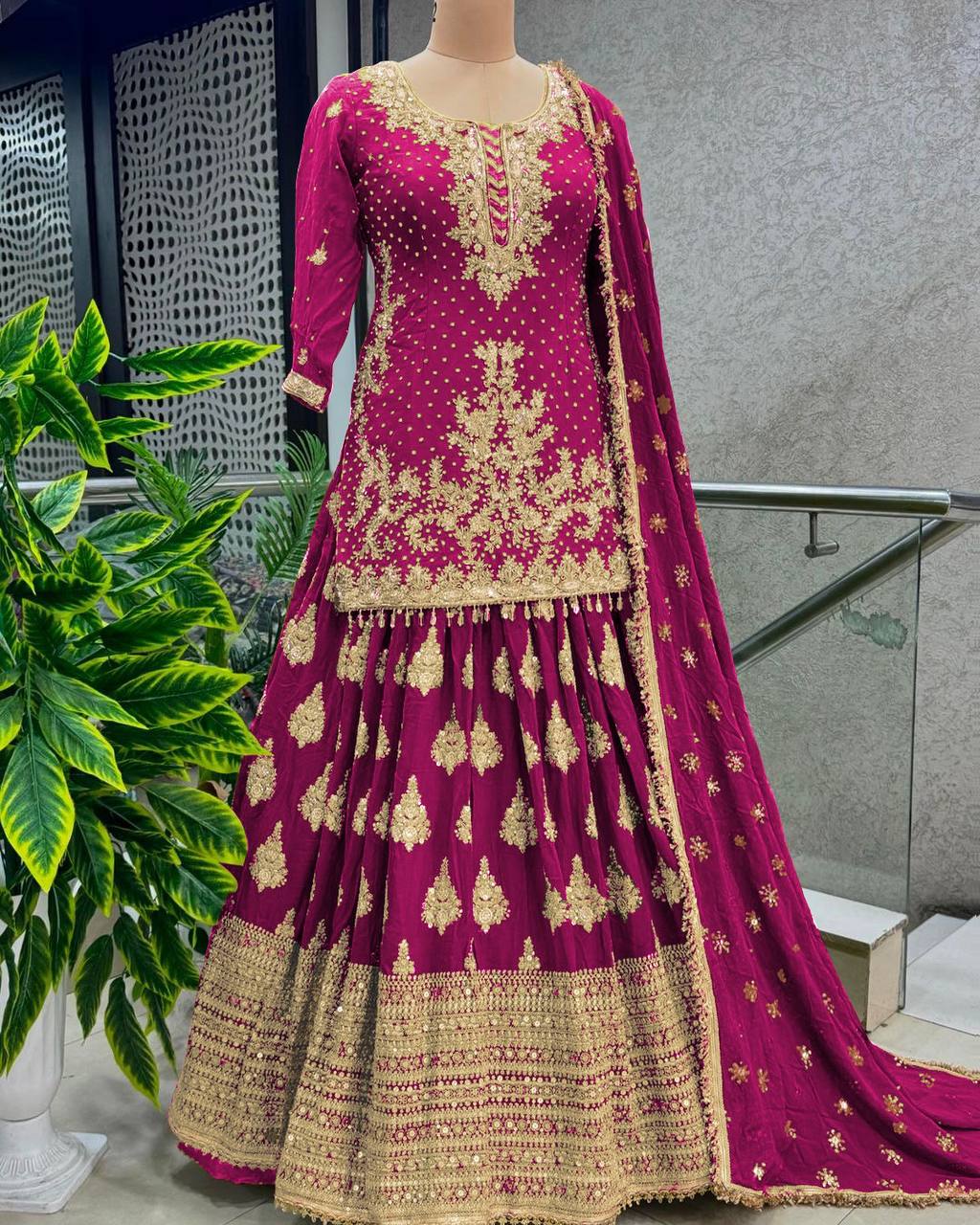 Festive Wear Full Work Dark Pink Color Lehenga With Top