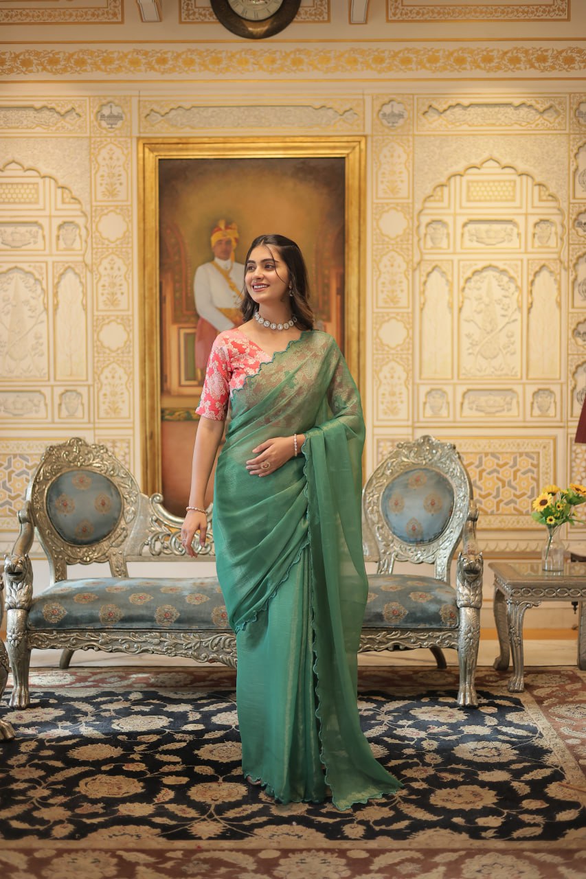 Designer Aqua Green Color Arko Cut Work Border Saree