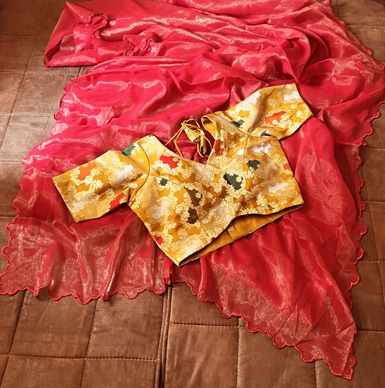 Designer Red Color Arko Cut Work Border Saree