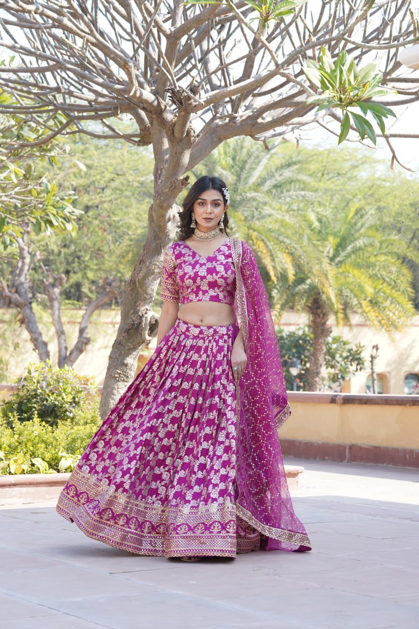 Designer Viscose Jacquard Work Pink Color Lehenga Choli