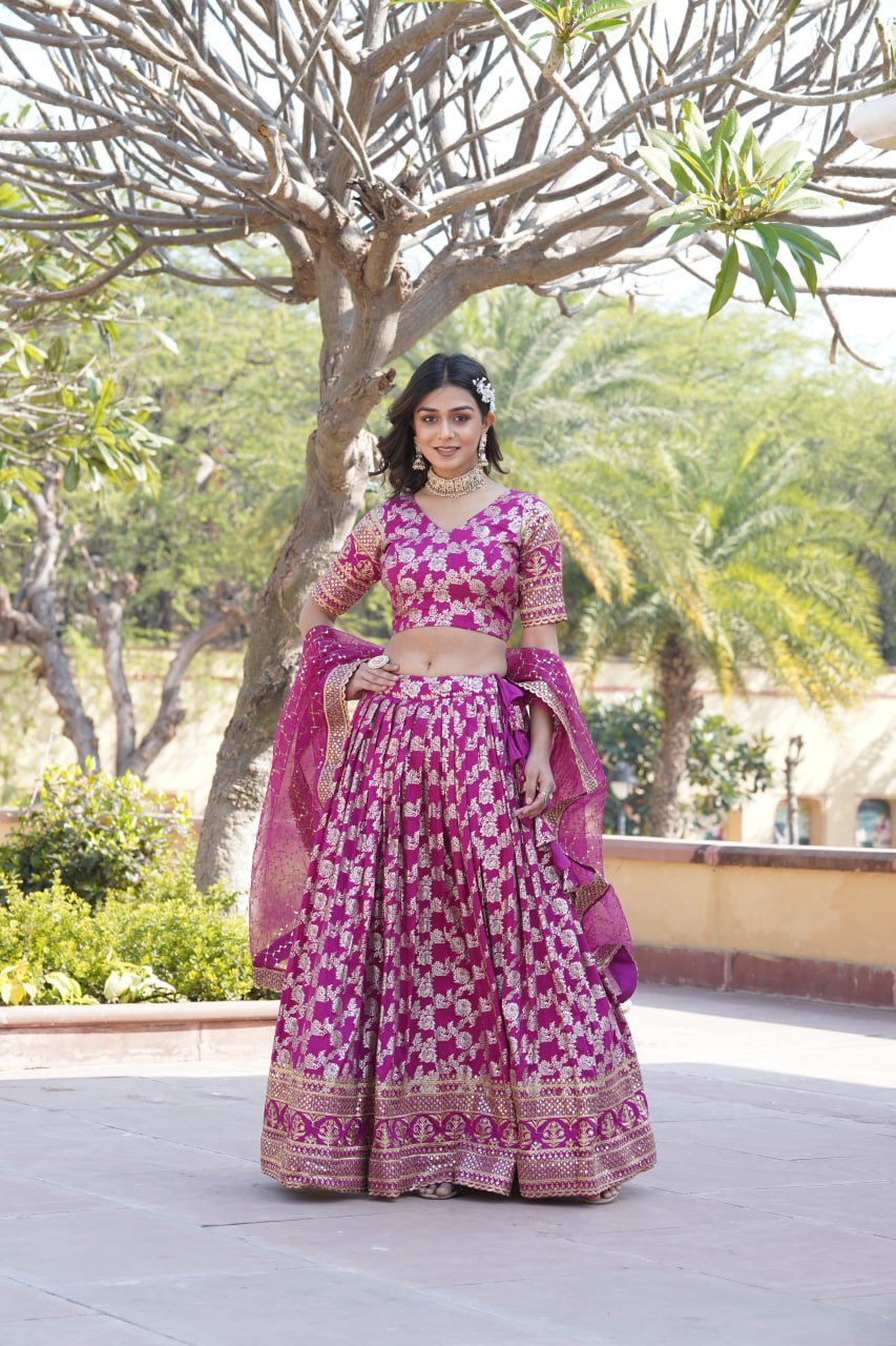 Designer Viscose Jacquard Work Pink Color Lehenga Choli