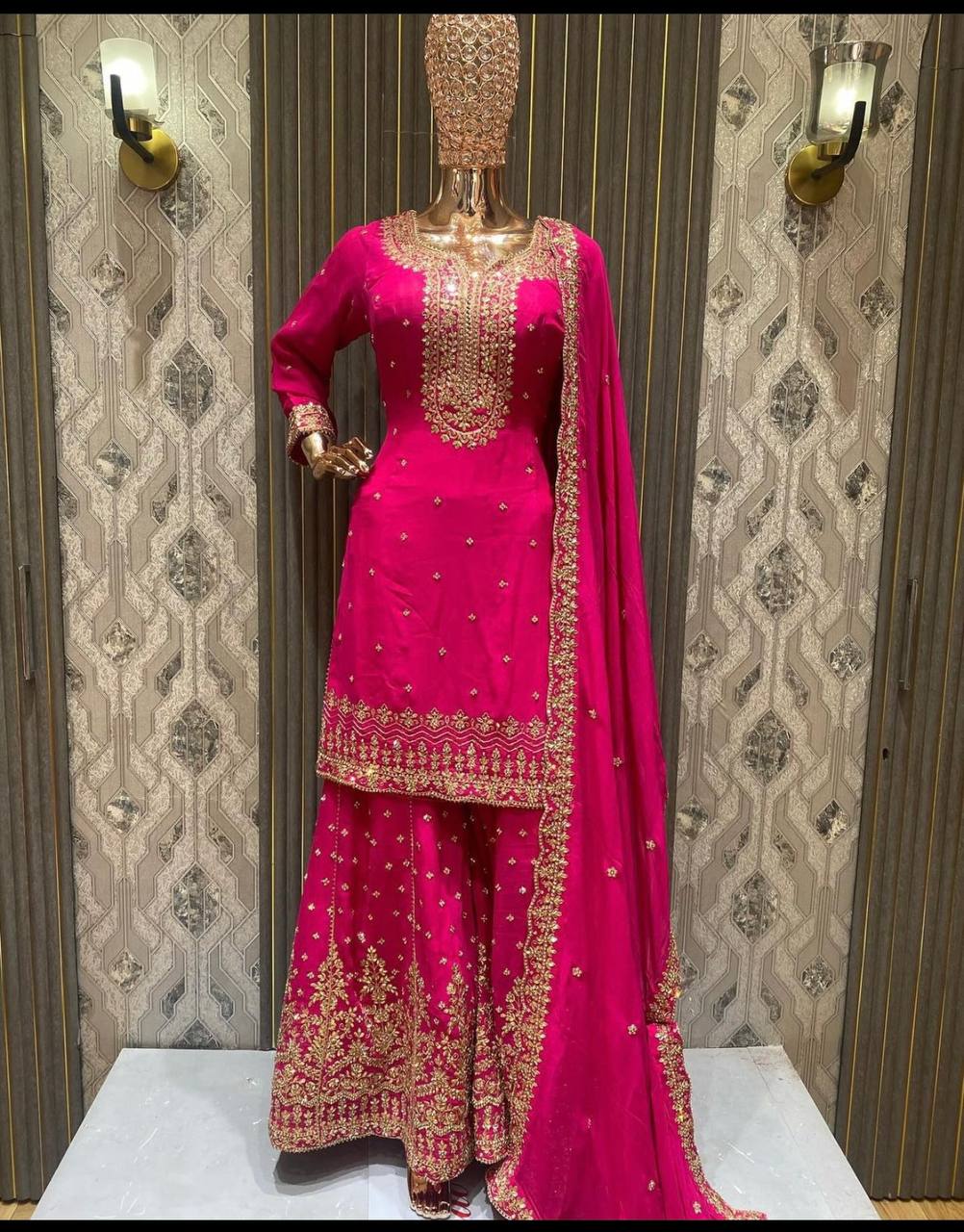 Function Wear Pink Color Embroidery Work Sharara Suit