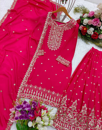 Function Wear Pink Color Embroidery Work Sharara Suit