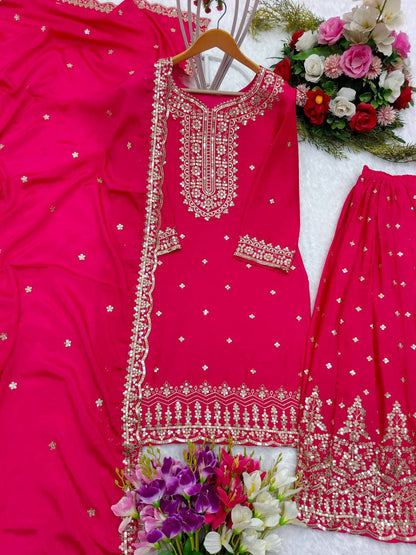 Function Wear Pink Color Embroidery Work Sharara Suit