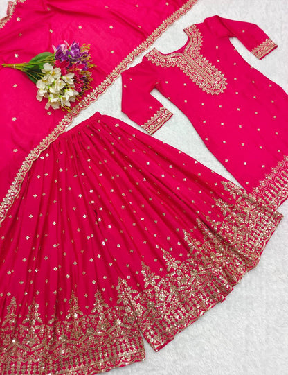 Function Wear Pink Color Embroidery Work Sharara Suit