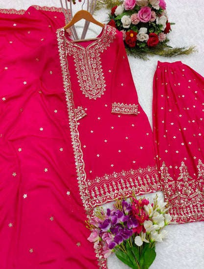 Function Wear Pink Color Embroidery Work Sharara Suit