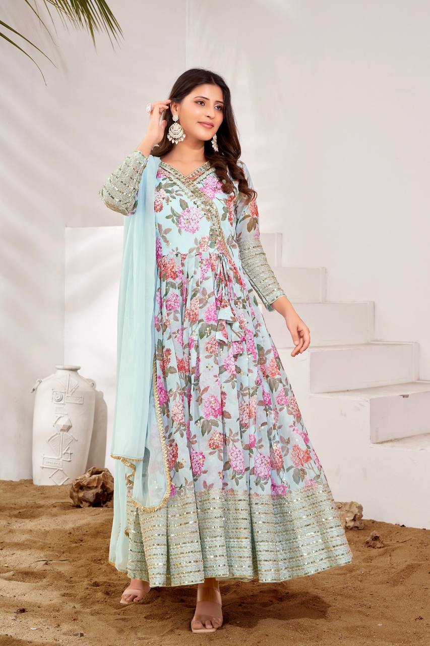 Beautiful Sequence Work Sky Blue Color Long Gown