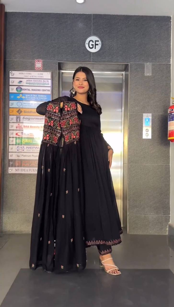 Eye Catching Black Sequence Work Anarkali Gown With Shrug