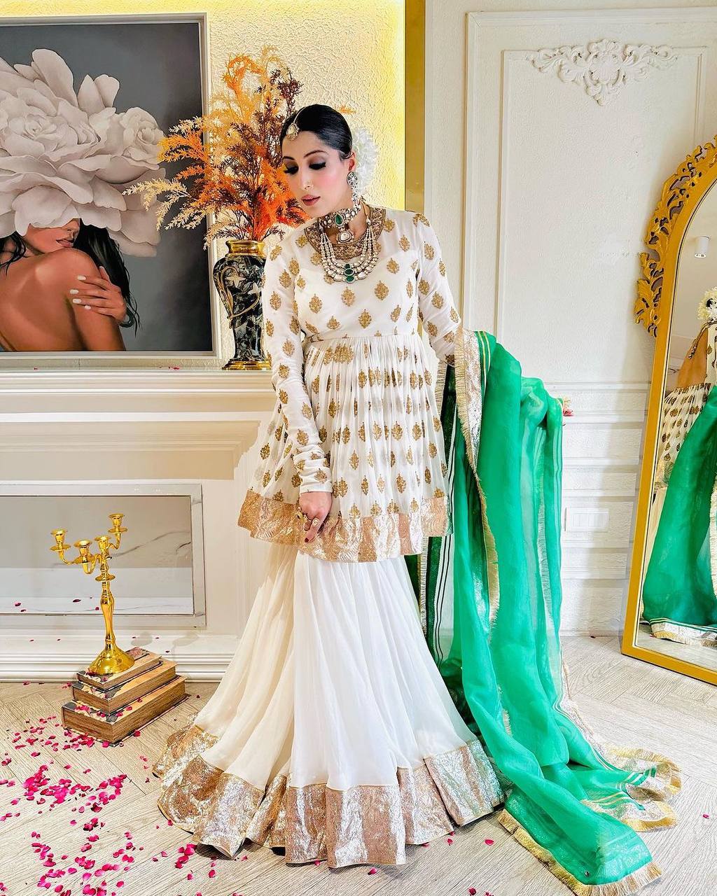 White Color Heavy Sequence Work Sharara Suit