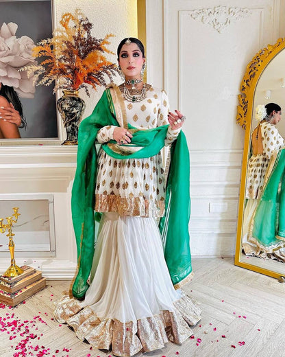 White Color Heavy Sequence Work Sharara Suit