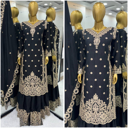 Party Wear Black Color Sequence Work Sharara Suit