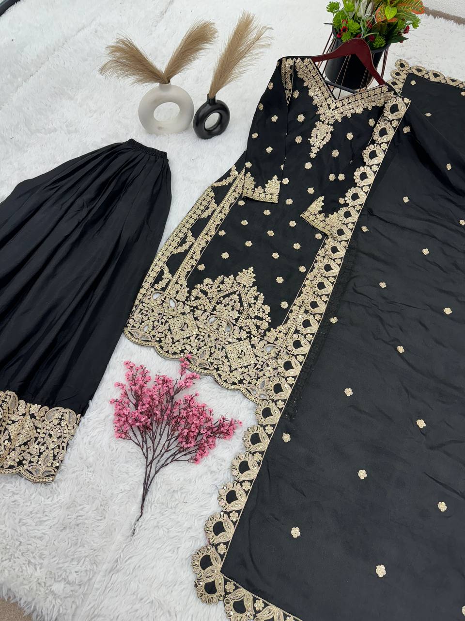 Party Wear Black Color Sequence Work Sharara Suit