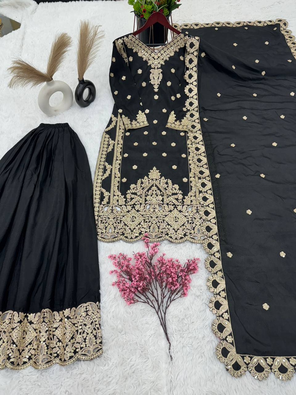 Party Wear Black Color Sequence Work Sharara Suit