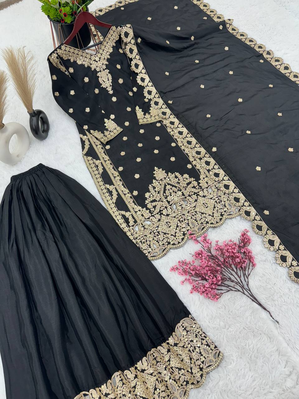 Party Wear Black Color Sequence Work Sharara Suit