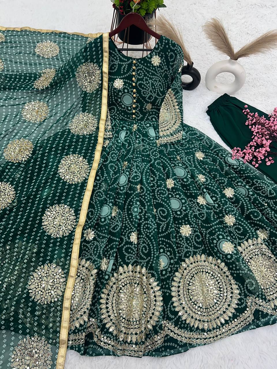 Yankita Kapoor Wear Bandhani Print Green Anarkali Gown