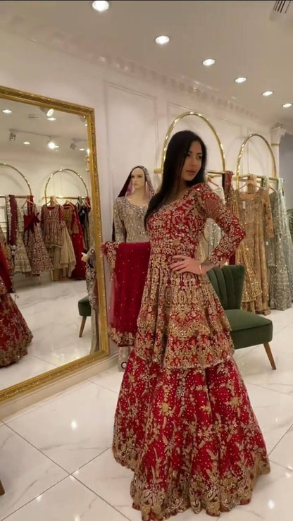 Pakistani Style Red Color Sequence Work Lehenga With Top