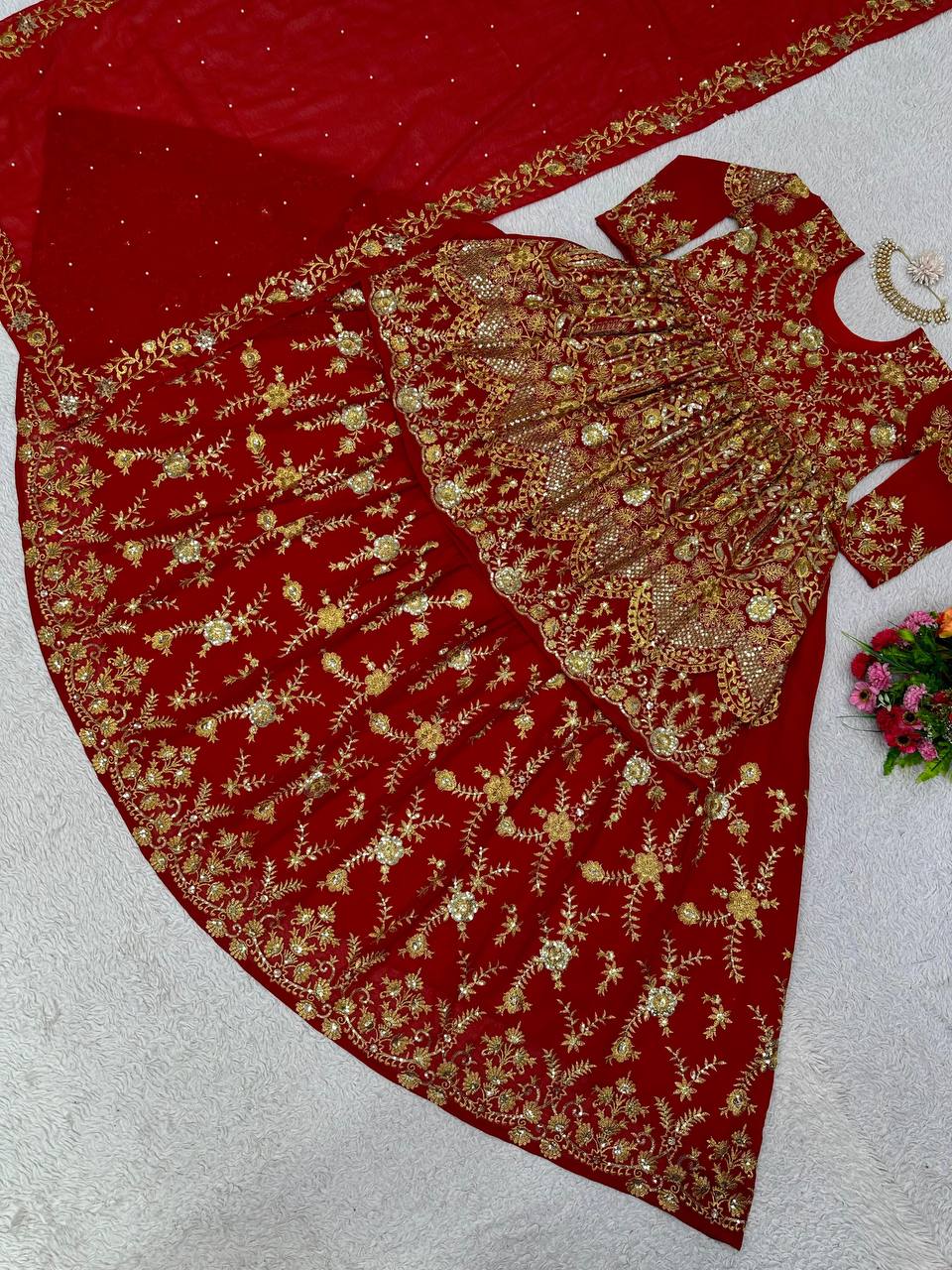 Pakistani Style Red Color Sequence Work Lehenga With Top