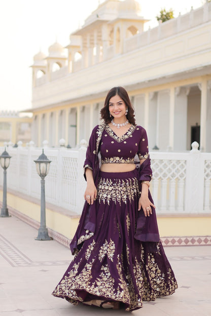 Marriage Special Embroidered Work Purple color Lehenga Choli