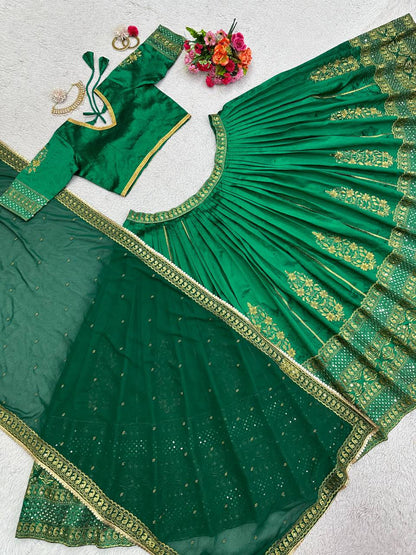 Green Embroidery Work Lehenga Choli With Georgette Dupatta