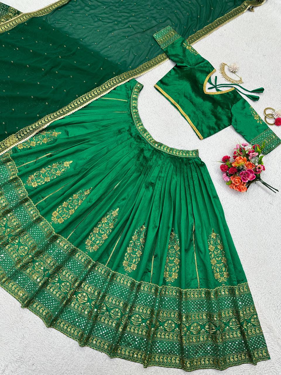 Green Embroidery Work Lehenga Choli With Georgette Dupatta