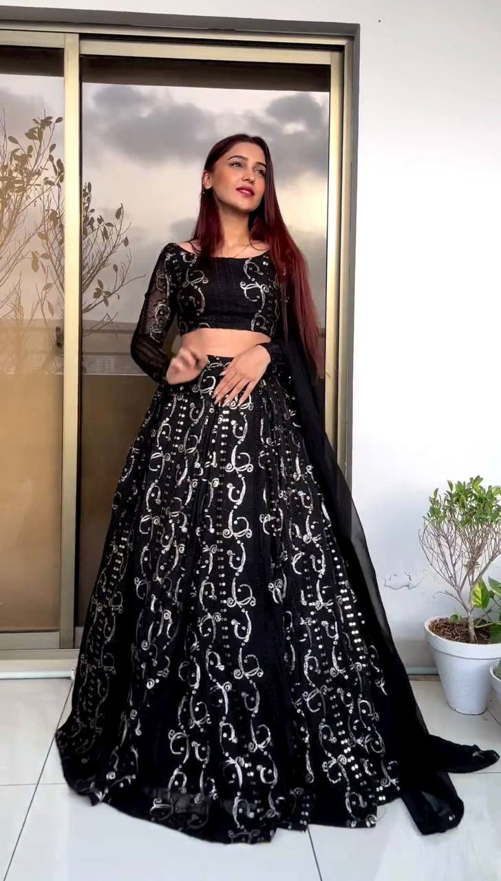 Beautiful Attentive Georgette Work Black Colour Lehenga Choli