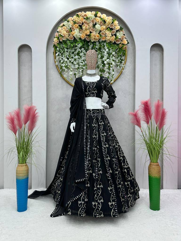 Beautiful Attentive Georgette Work Black Colour Lehenga Choli