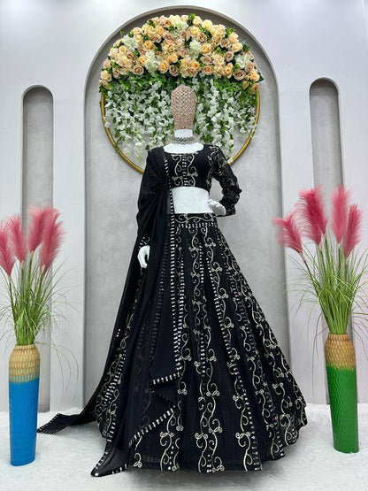 Beautiful Attentive Georgette Work Black Colour Lehenga Choli