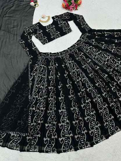 Beautiful Attentive Georgette Work Black Colour Lehenga Choli