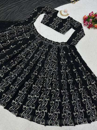 Beautiful Attentive Georgette Work Black Colour Lehenga Choli