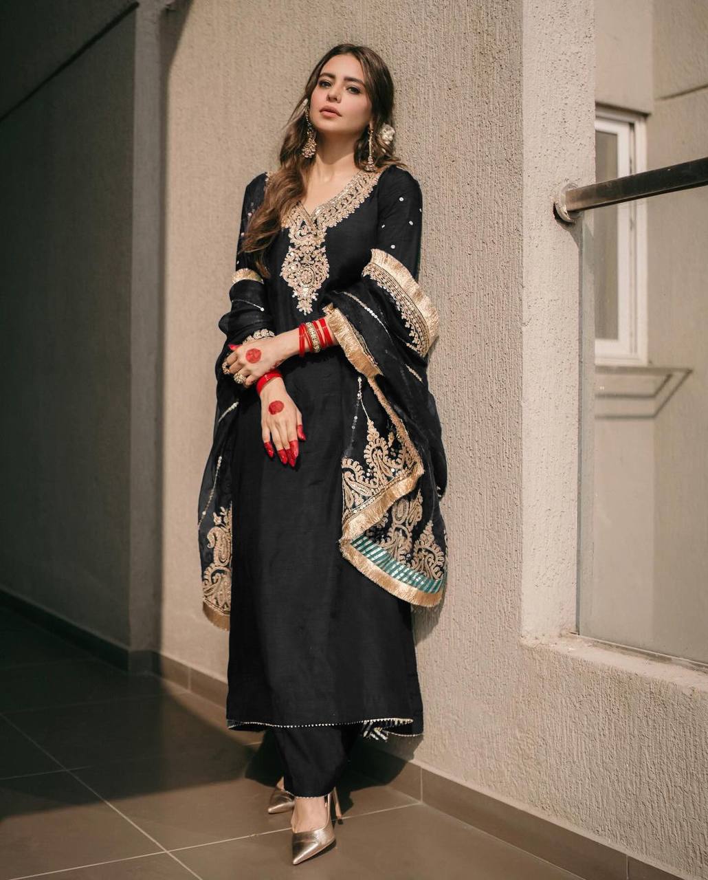 Presenting Black Palazzo Suit With Heavy Work Dupatta