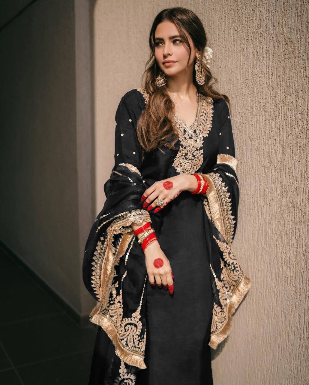 Presenting Black Palazzo Suit With Heavy Work Dupatta