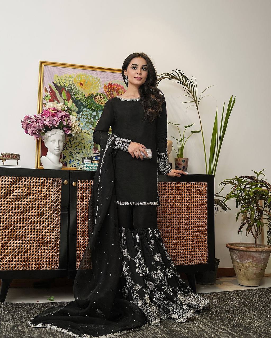 Black Color Embroidery Sequence Work Sharara Suit