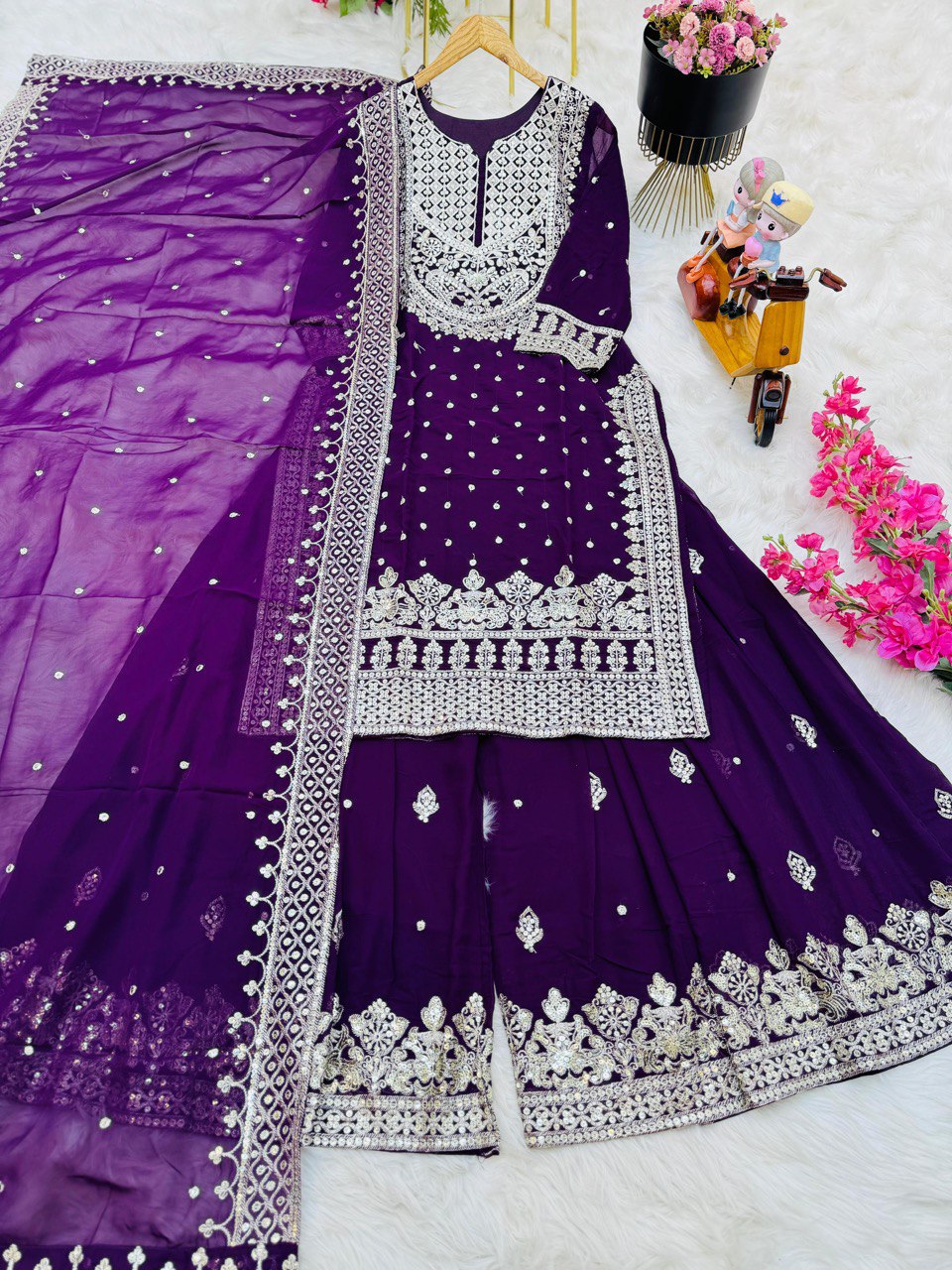 Festive Wear Sequence Work Purple Georgette Sharara Suit