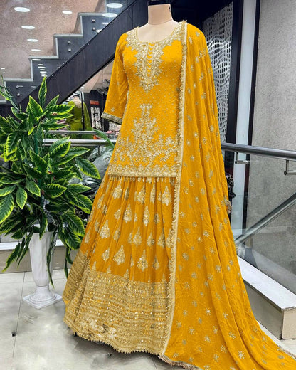 Festive Wear Full Work Yellow Color Lehenga With Top