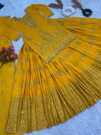 Festive Wear Full Work Yellow Color Lehenga With Top