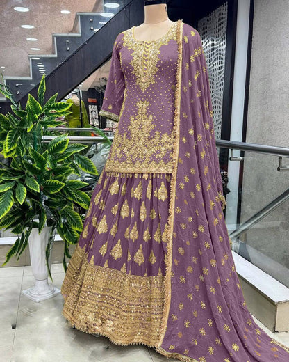 Festive Wear Full Work Dusty Pink Color Lehenga With Top