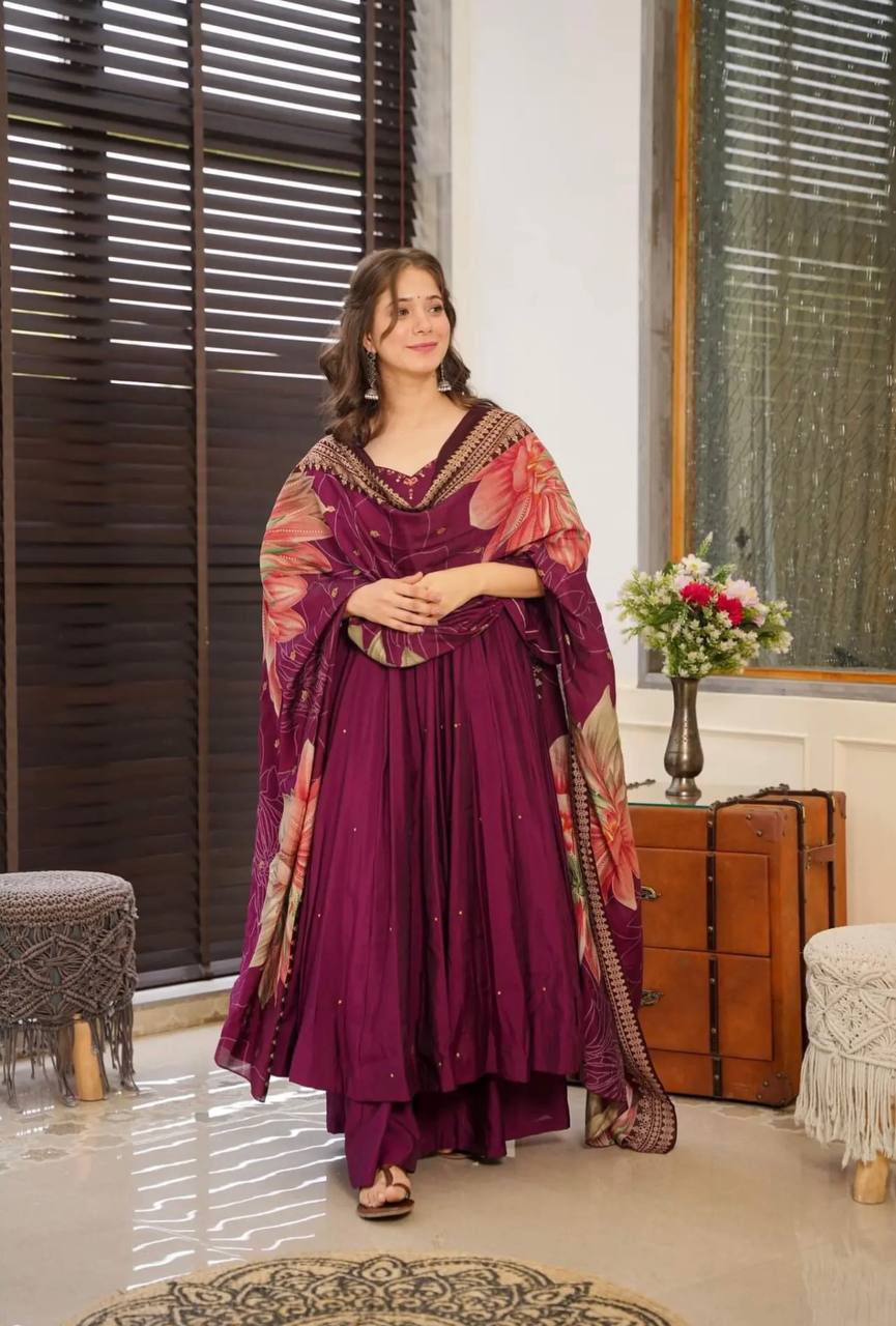 Shining Purple Color Sequence Work Anarkali Gown