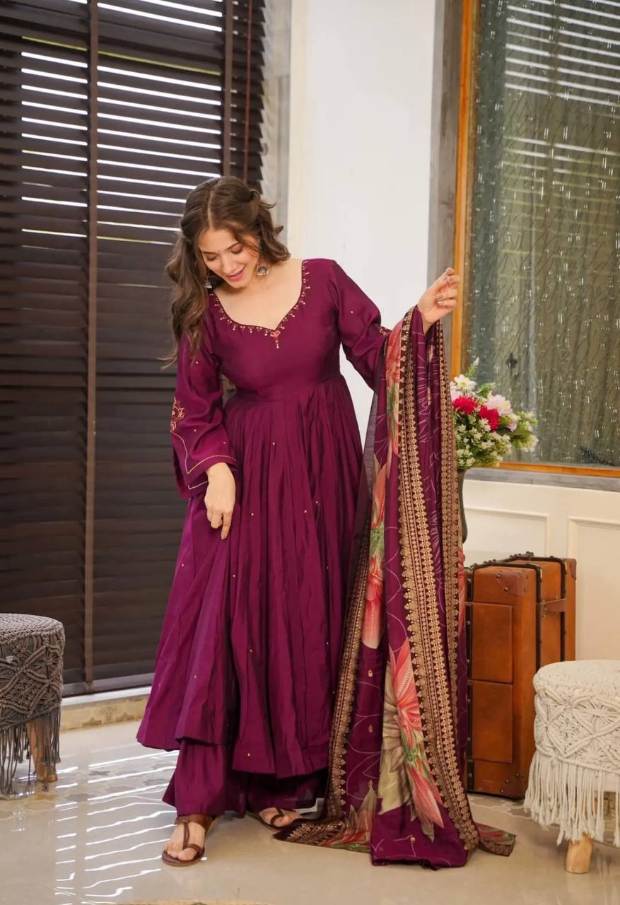 Shining Purple Color Sequence Work Anarkali Gown