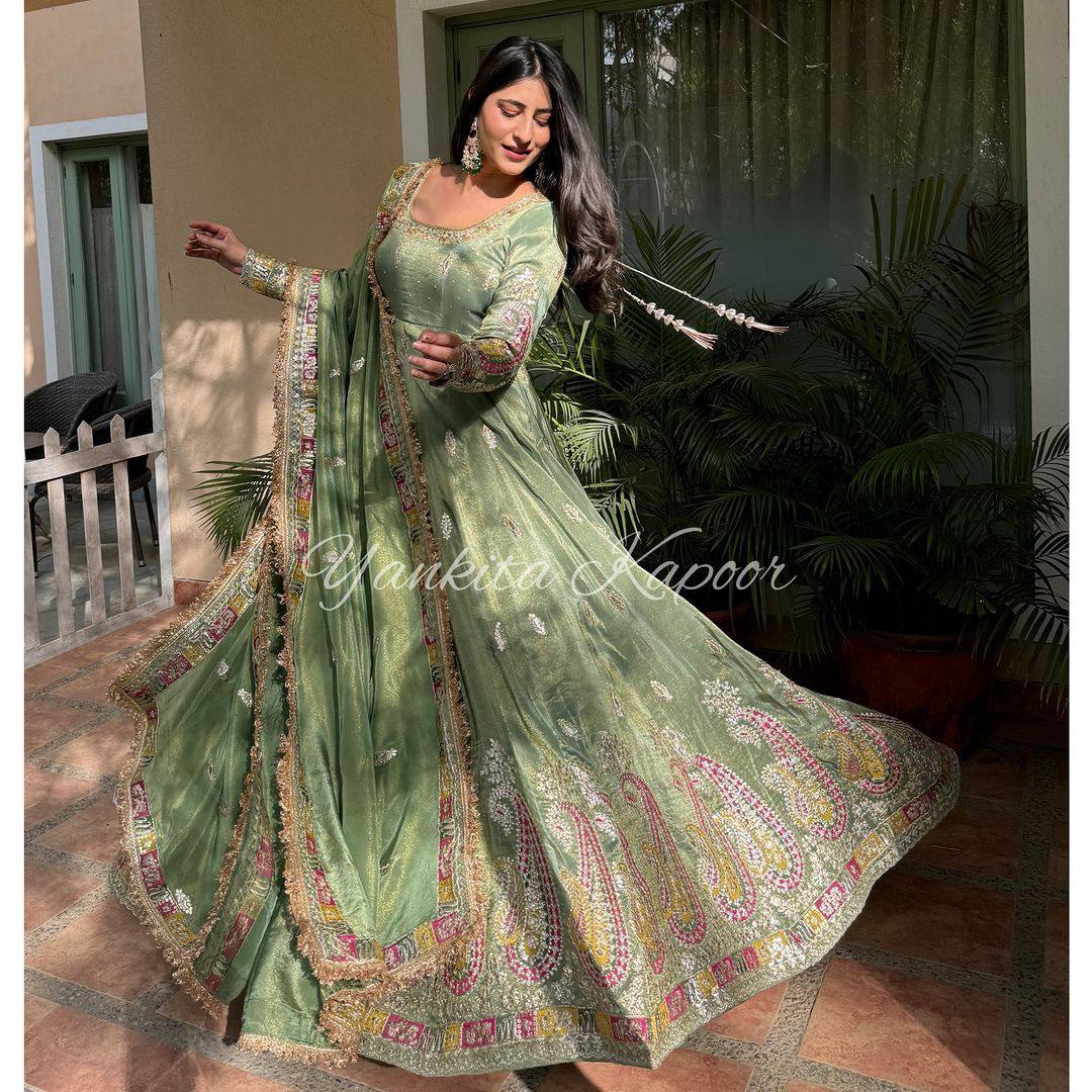 Captivating Heavy Sequence Work Pista Color Gown