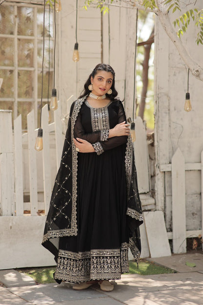 Presenting Embroidered Work Black Color Gown