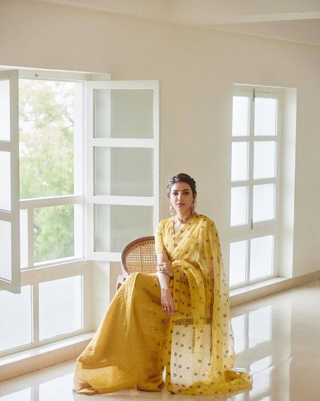 Bollywood Style Yellow Color Thread Work Saree