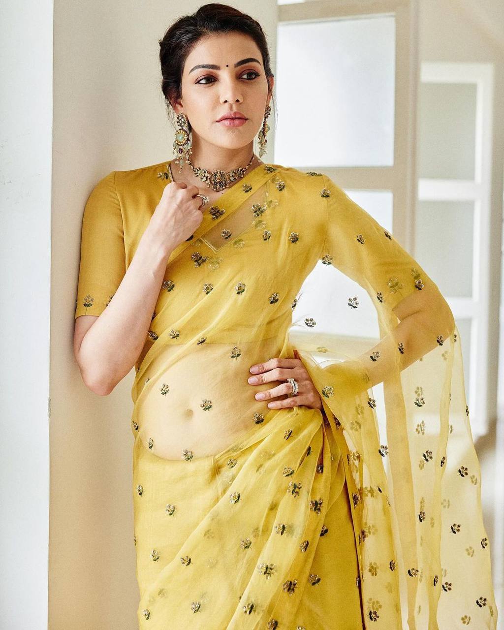 Bollywood Style Yellow Color Thread Work Saree