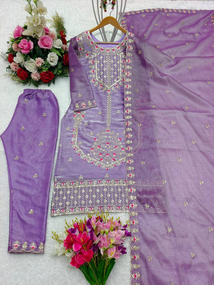 Shining Lavender Beautiful Work Kurti Set