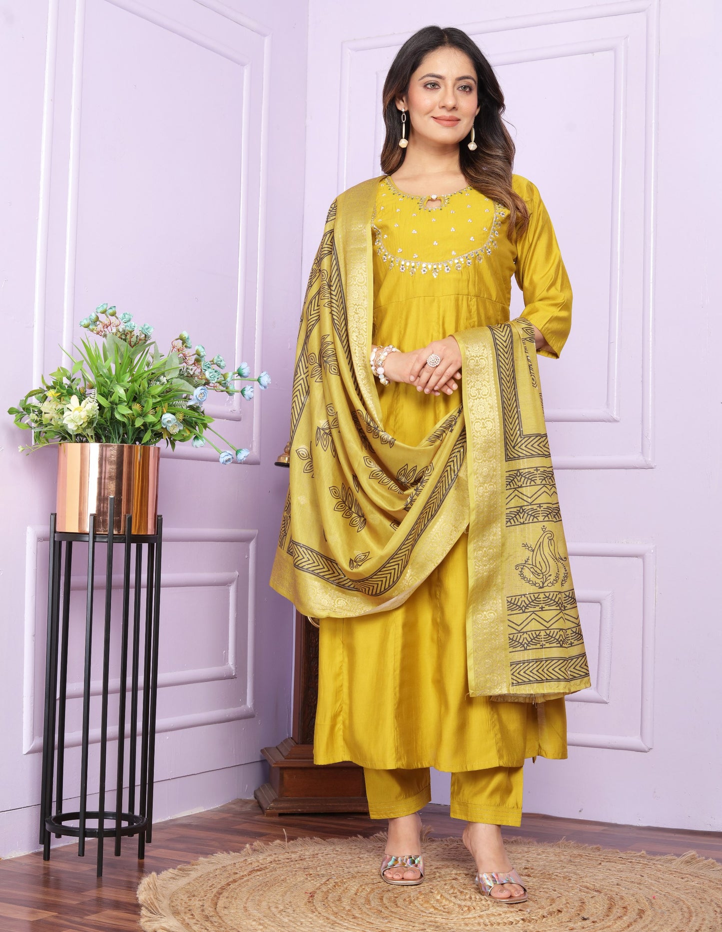 Amazing Kali Pattern Yellow Color Salwar Suit