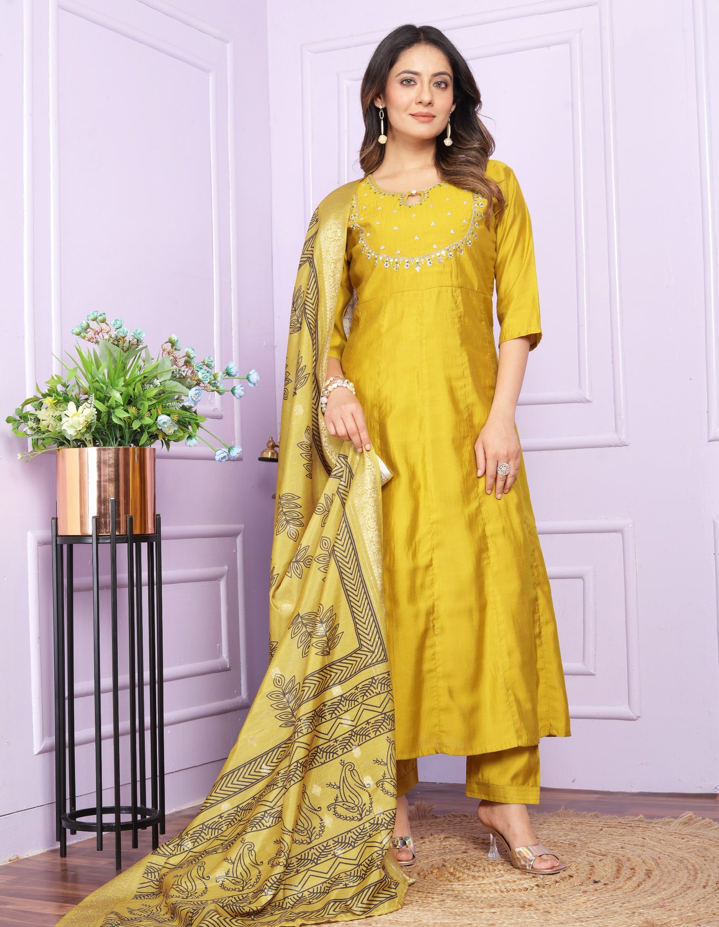 Amazing Kali Pattern Yellow Color Salwar Suit