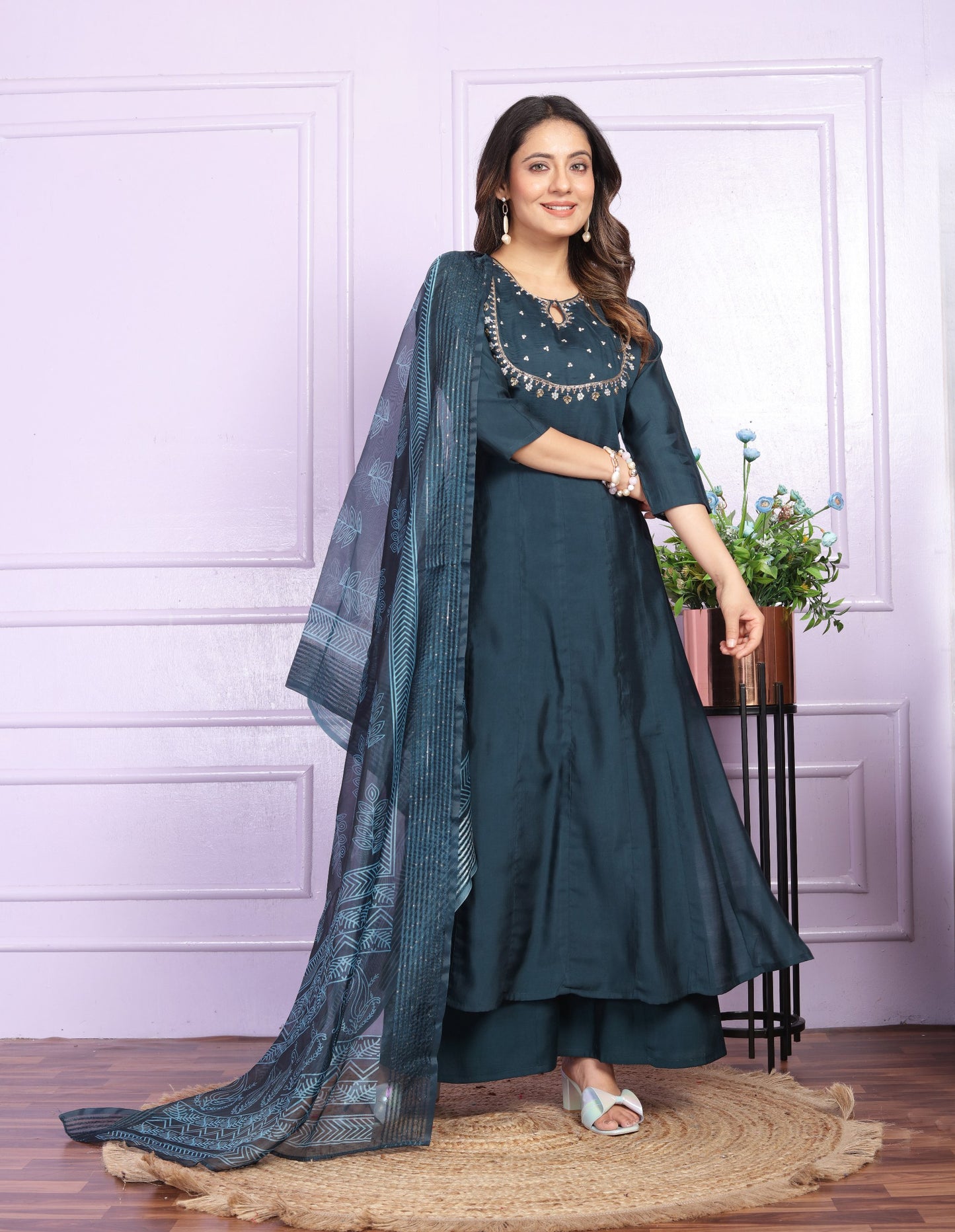 Amazing Kali Pattern Navy Blue Color Salwar Suit