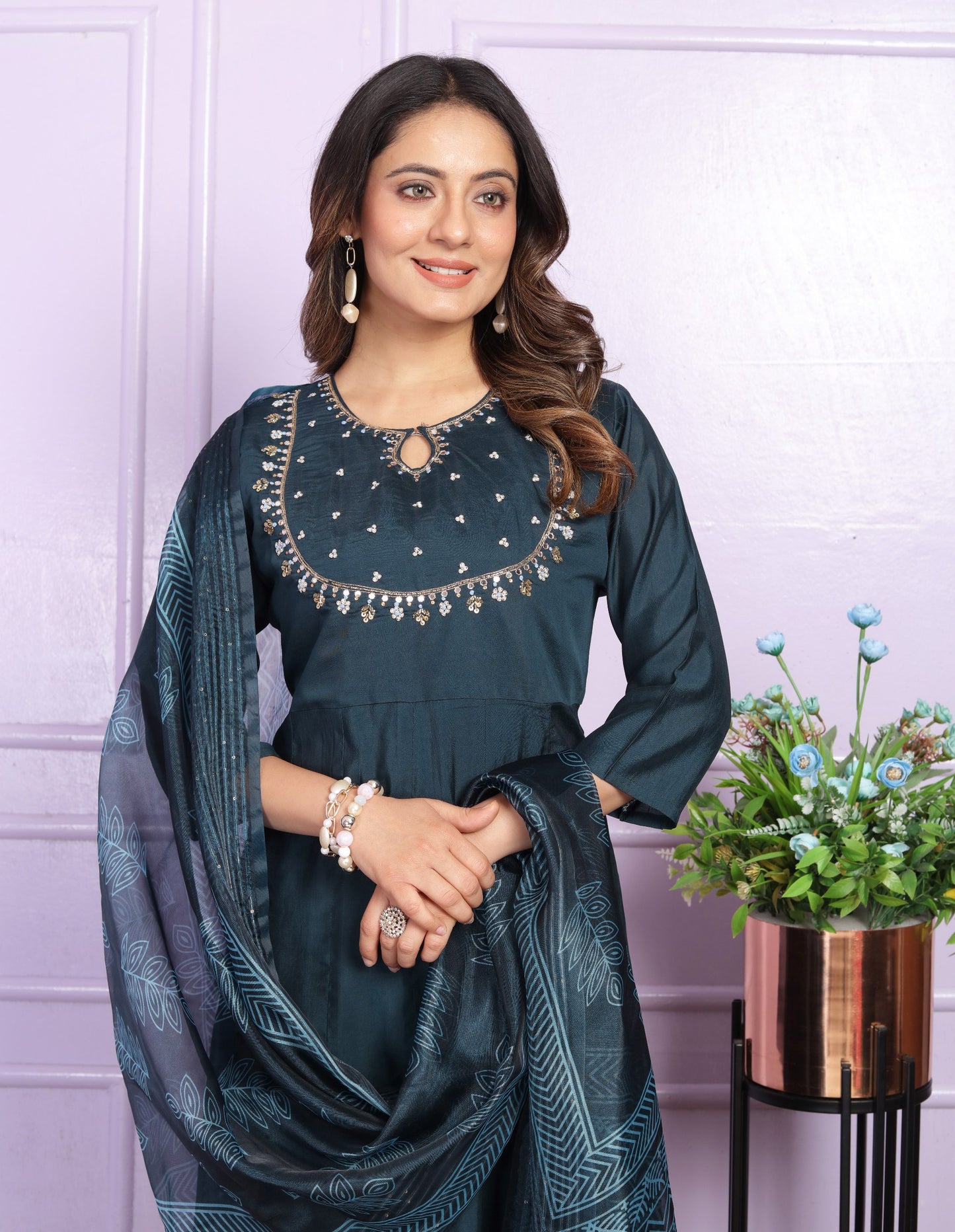 Amazing Kali Pattern Navy Blue Color Salwar Suit