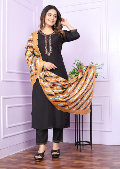 Superhit Black Color Kurti Pair With Mustard Dupatta