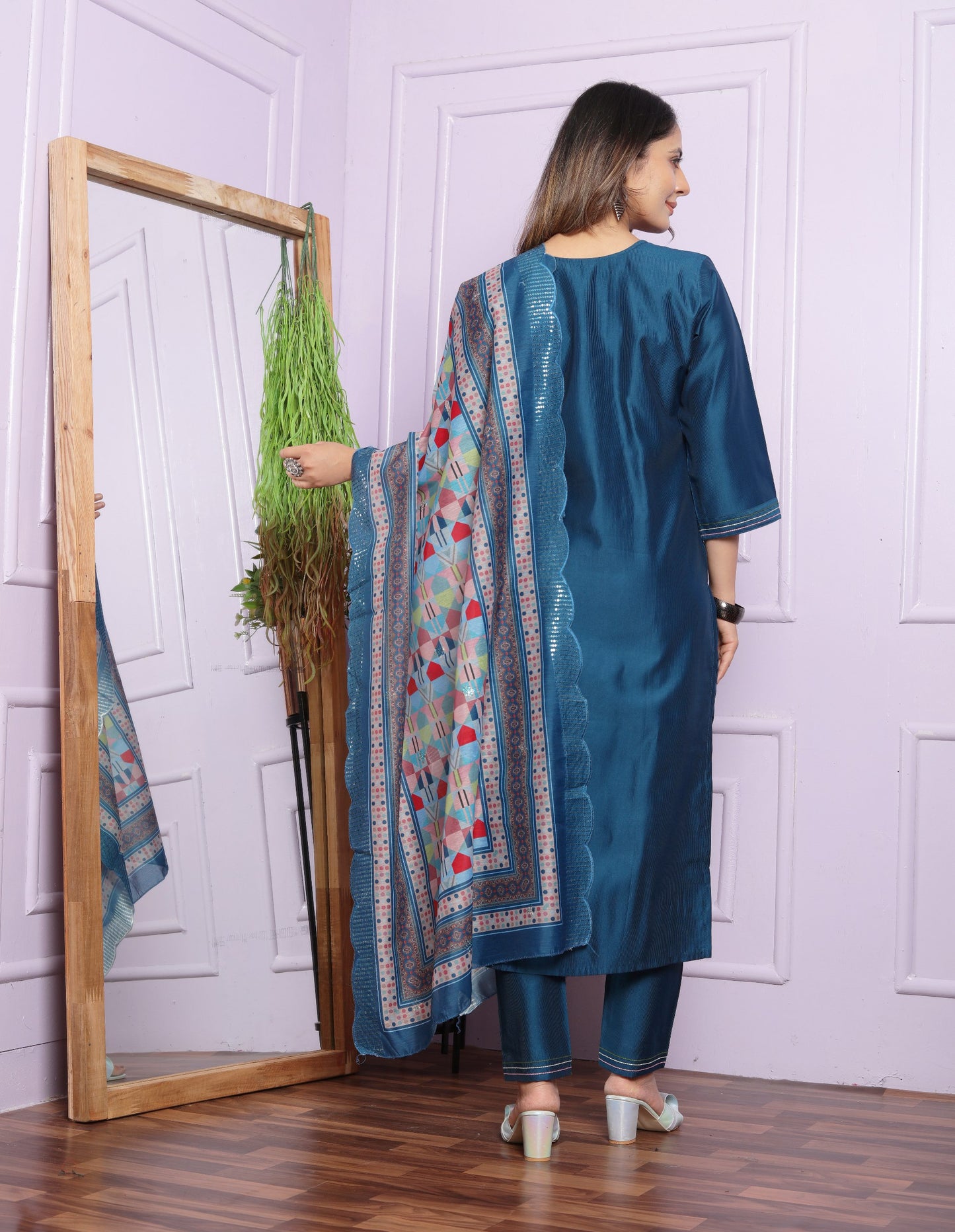 Blue Color Kurti Pair With Cut Work Printed Dupatta