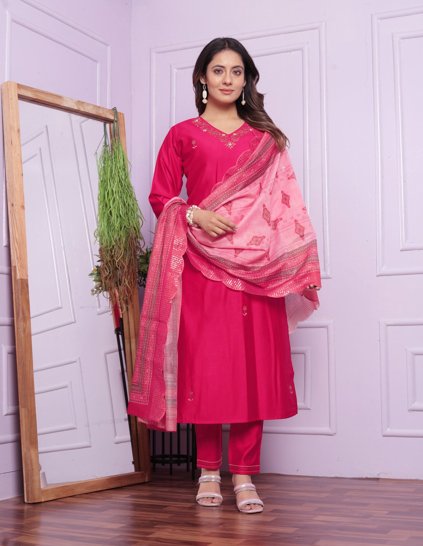 Pink Color Kurti Pair With Cut Work Printed Dupatta